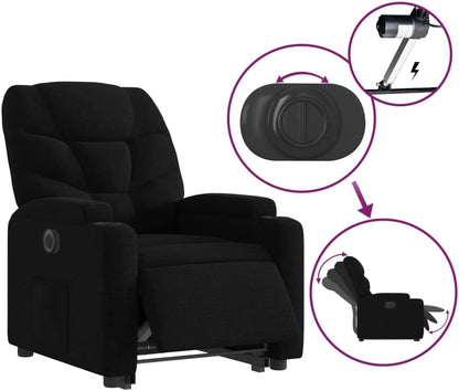 Relaxstoel Met Opstahulp – Elektrische Relaxstoel – Tv-Stoel – Ligstoel – Ontspanningsstoel – Elektrische Ligfunctie – Stof Zwart – Elektrisch Kantelsysteem
