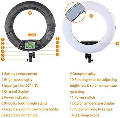 18 inch digitaal display afstandsbediening dimbaar 3200K-5500K LED ringlamp kit voor camera smartphone portret selfie Youtube foto video studio fotografie continue buitenverlichting