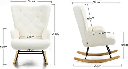 WeHome - Gestoffeerde schommelstoel met armleuningen, relaxstoel voor binnen, schommelstoel van hout en metaal met veelkleurige overtrek, 96 x 66 x 90 cm (bouclé, crème)