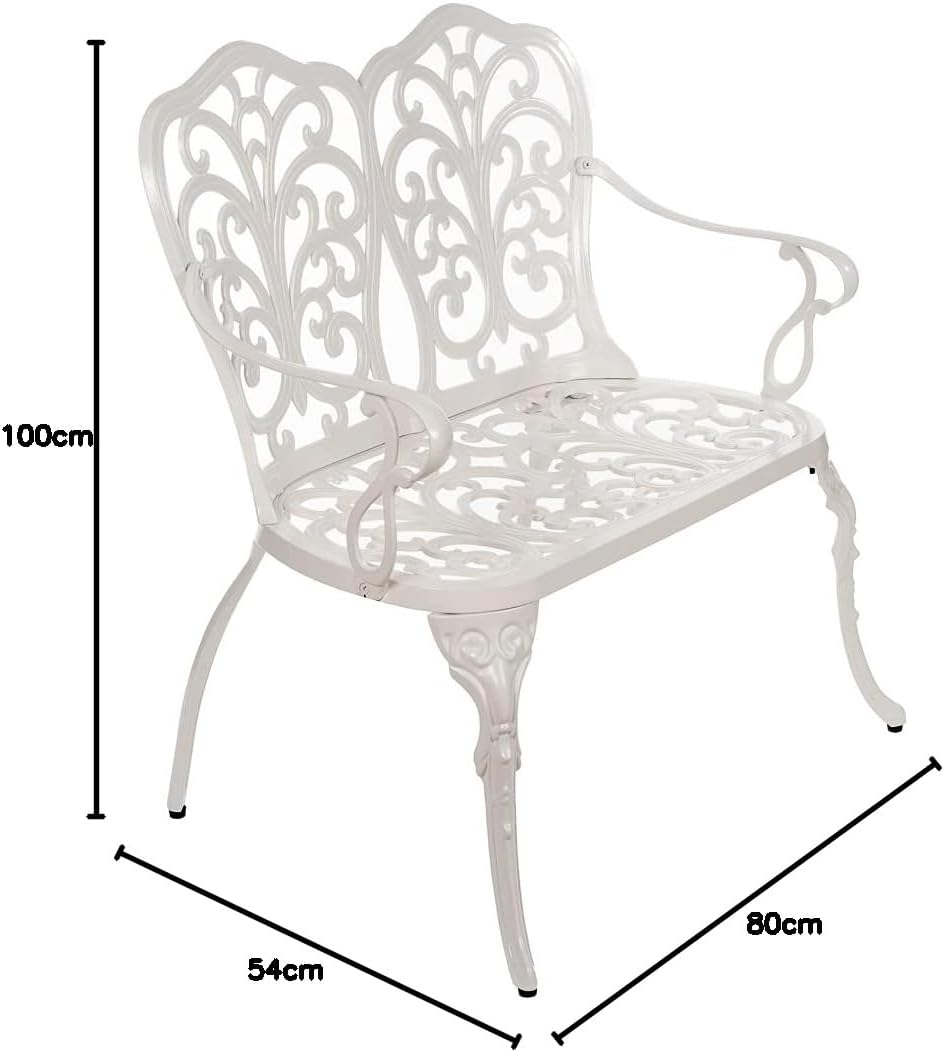 Butterfly Style Garden Bench Bistro Bench for 2 Cast Aluminum 100cm Bench Park Bench Garden Furniture (White) - QUORE