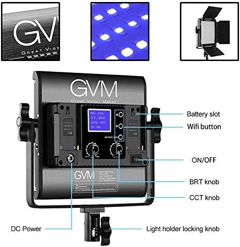 GVM CRI97+ 800D RGB videolichtpaneel met statiefset, 3200K-5600K led studiolicht met app-bediening, continu licht voor fotografie, YouTube, film, conferentielicht