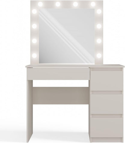 3E 3xE living.com Dressing table with mirror, LED lighting: four drawers, color: cashmere, three drawers on the right - QUORE