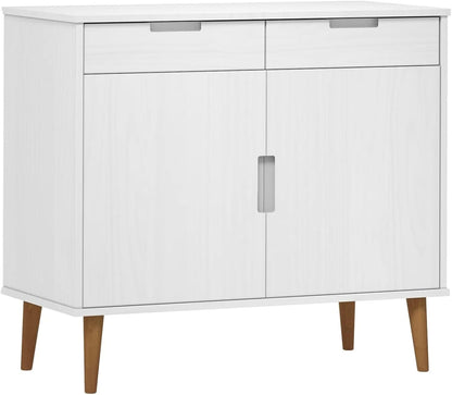 Sideboard Living Room Cabinets Living Room Angled Storage Cabinet Sideboard MOLDE White 90x40x80cm Solid Wood Pine - QUORE