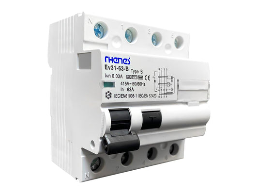 EV Expert 3Y-16HW-167R Aardlekschakelaar, bescherming tegen elektrische schokken, IP20, 25-63A, gelijkstroom, kortetermijnvertraging, wit
