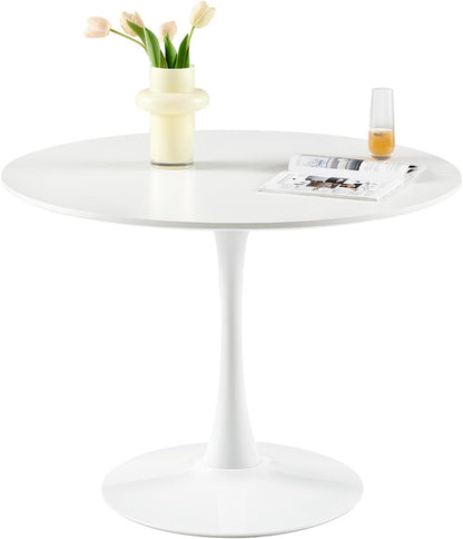 Modern Round Dining Table, Bar Table, Desk, Suitable for Kitchen, Dining Room, Living Room and Office, for 2-4 People, Diameter 100 cm, White - QUORE
