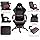 Dowinx Adjustable Gaming Chair PC Office Chair with Footrest, Game Chair with Massage Lumbar Support, Ergonomic PU Gaming Chair with Headrest (Black) - QUORE