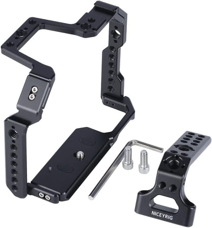 Camerakooi met Bovenhandgreep voor 90D/80D/70D – Camera Cage – DSLR Rig – Camera Rig – Videokooi – Aluminiumlegering – NATO Rail en 2 Cold Shoe