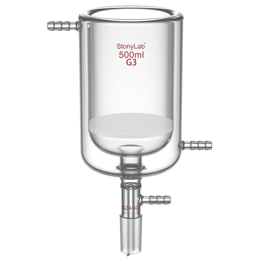 Gejacketteerde Buchner Trechter 500 Ml – Buchner Trechter – Vacuümfiltratietrechter – Filtertrechter – Laboratoriumtrechter – Borosilicaatglas – Fijn Gefrituurd Schijffilter 15-40 μm