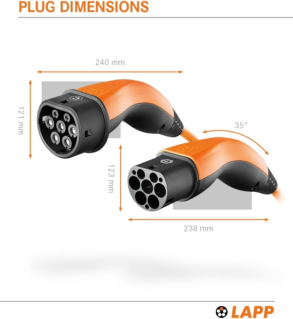 <font dir="auto" style="vertical-align: inherit;"><font dir="auto" style="vertical-align: inherit;">        LAPP MOBILITY Type 2 charging cable 22 KW 5m - 32a charging cable E car 3-phase - IP55 protected charging cable mode 3 - charging cable type 2 with