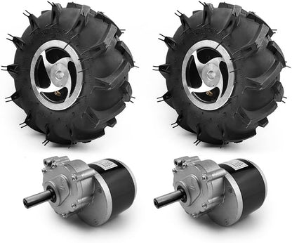 Dual Drive Motor Wiel Kit voor Elektrisch Landbouwgereedschap, Tiller, Tuin Farm, Hand Cart, L-sneller, 10 Inch Band, 24V, 500W (landbouwset E, Max Snelheid 6 km/u)