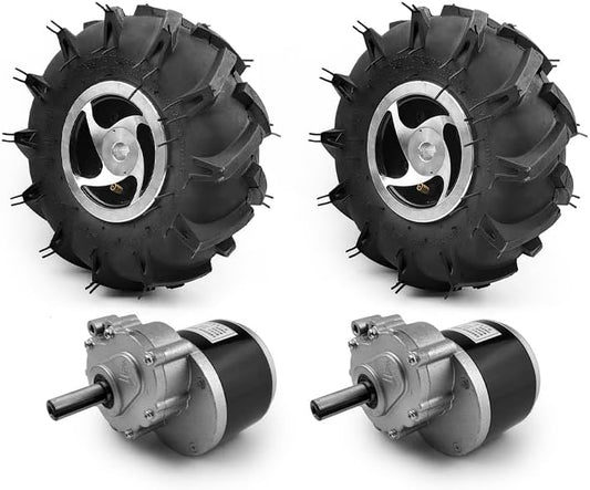 Dual Drive Motor Wiel Kit voor Elektrisch Landbouwgereedschap, Tiller, Tuin Farm, Hand Cart, L-sneller, 10 Inch Band, 24V, 500W (landbouwset E, Max Snelheid 6 km/u)