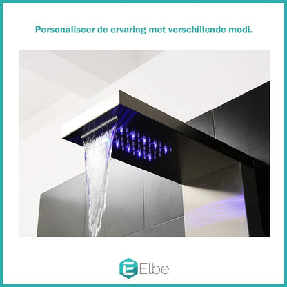 Elbe® LED-douchepaneel in geborsteld 304 roestvrij staal met 4 functies voor nog meer wellness en ontspanning in uw eigen badkamer