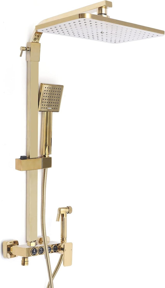 Douche Set – Doucheset – Handdouche – Douchekop – Sproeipistool – Goudkleurig – Verstelbare Hoogte 80-120 cm – Vacuüm Goudcoating & Roestvrij Materialen