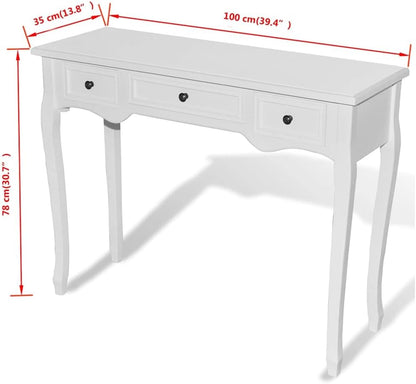 Classic Sideboard 100x35x78cm with 3 drawers White side table side table