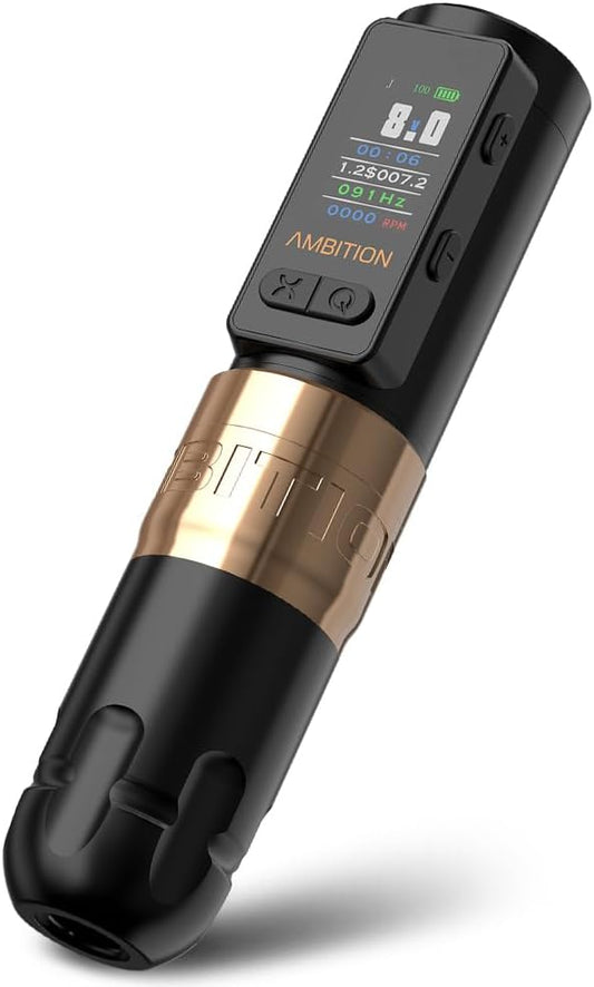 Ambition Soldier Max Tattoo Machine Rotary Cartridge Pen Gun met 2400mAh batterij Factureringsfunctie Frequentiemodus Stabiliserende systeemvoorziening voor professionele tattoo-artiesten