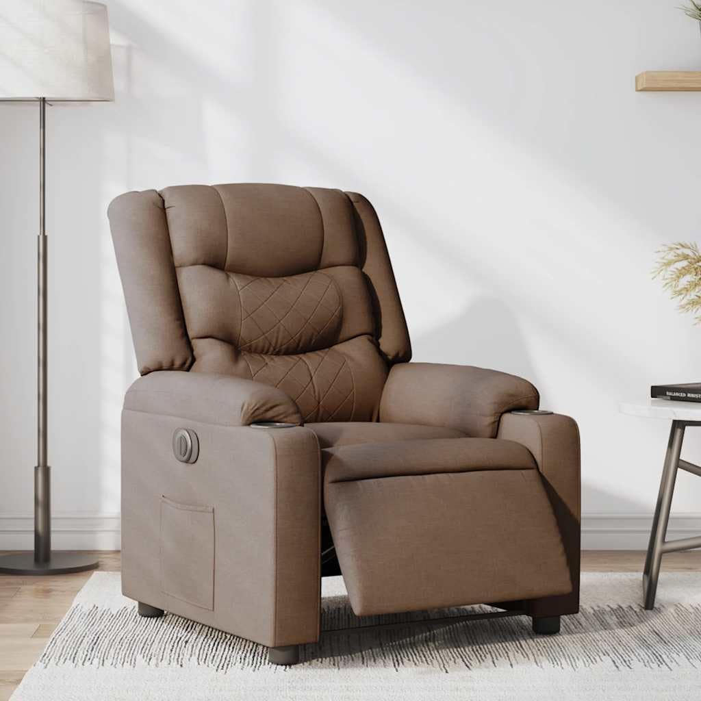 Relaxstoel – Elektrische Fauteuil – Stoel – Ligstoel – Fauteuil Met Kruk – Bruin – Stof – Motorisch Verstelbaar – Maximaal Comfort