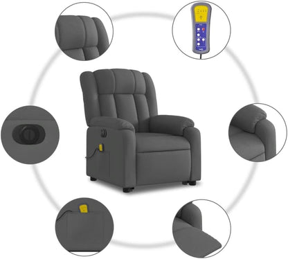 Massagestoel – Relaxfauteuil – TV Stoel – Verstelbare Stoel – Sta-op Hulp – Elektrisch Kantelbaar – 6-Punts Vibratiemassage – Donkergrijze Stof