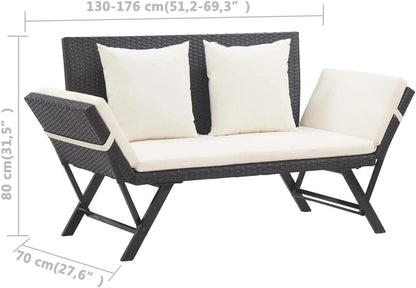 vidaXL Garden Bench with Cushions Sofa Outdoor Bench Garden Furniture Sofa Furniture Outdoor Bench Outdoor Furniture Bench Garden Benches Furniture Poly Rattan Black - QUORE