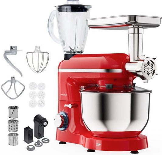 Multifunctionele keukenmachine – Keukenrobot – Foodprocessor – Mengmachine – Blender – 2000W motor – Grote 6,2L roestvrijstalen kom – Rood – Inclusief 15 accessoires en vleesmolen