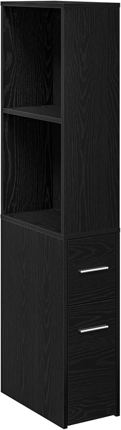 Gecheer Narrow Bathroom Cabinet, Black Oak, 22 x 41 x 135 cm, Bathroom Cabinet, Storage Rack for Bathroom, Hallway, Entrance, Kitchen, 871653 - QUORE