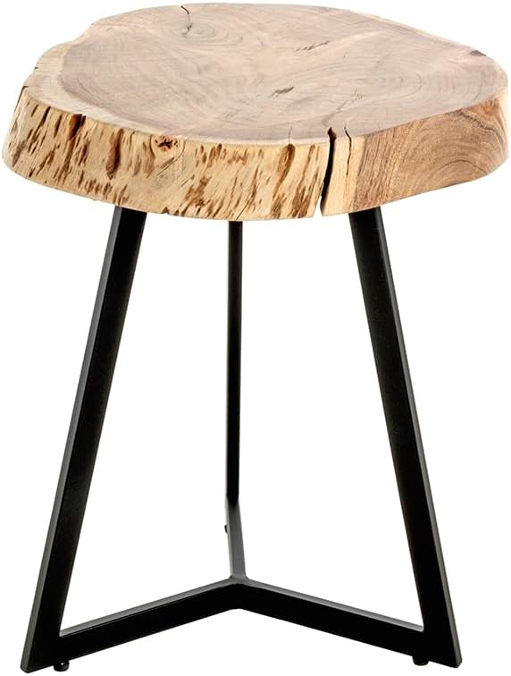 HAKU Bijzettafel acacia, zwart, Massief hout, metaal - Maat: H 50 cm x Ø 45 cm, Stijl: Stedelijk Collectief