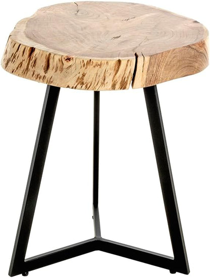 HAKU Bijzettafel acacia, zwart, Massief hout, metaal - Maat: H 50 cm x Ø 45 cm, Stijl: Stedelijk Collectief