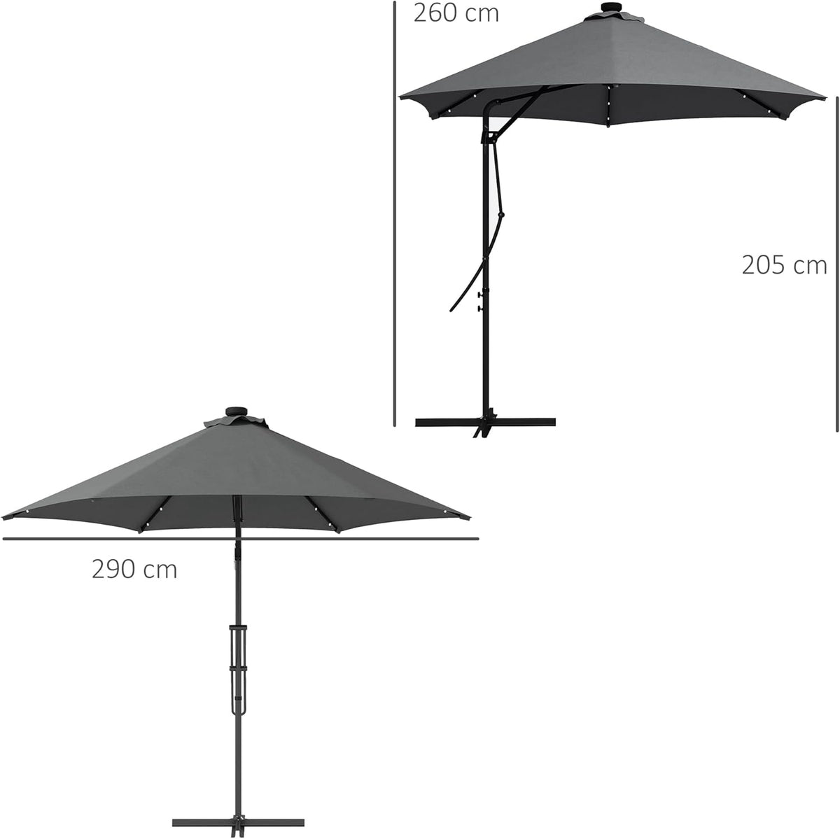 Parasol – Zweefparasol – Balkonparasol – Tuinparasol – Stokparasol – Ø290 cm – Met LED-verlichting – Windbestendig Stalen Frame