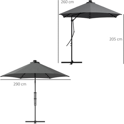 Parasol – Zweefparasol – Balkonparasol – Tuinparasol – Stokparasol – Ø290 cm – Met LED-verlichting – Windbestendig Stalen Frame