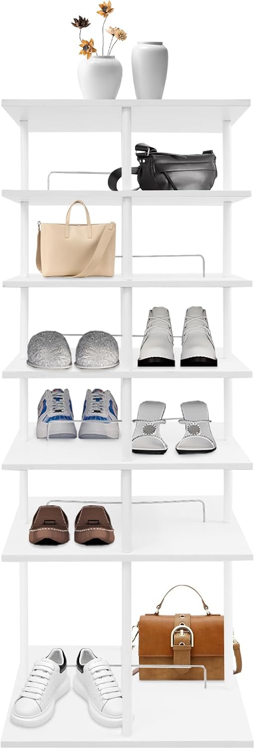 360° Floor Stand Rotating Shoe Organiser, Shoe Rack, Rotating Shoe Rack, Multi-layer Shoe Stand, Swivel for Placement, Shoes, Hats, Handbags etc. (6 Floors, White) - QUORE