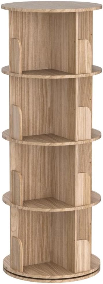 Heehee Roterende Boekenplank 360 Display 4 Tier Vloerstaande Boekenkast Opbergrek voor Kinderen & Volwassenen Massief Houten Boekenplank Organizer