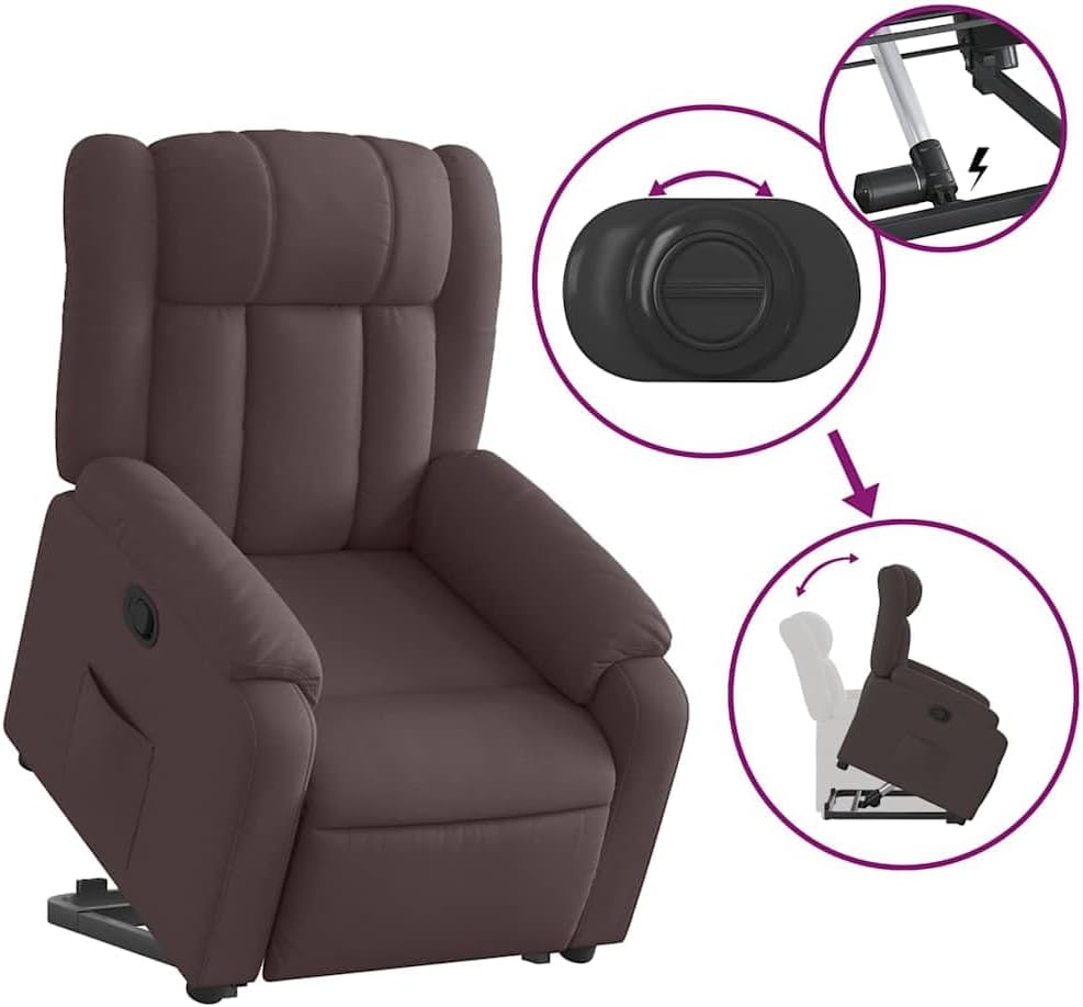 Relaxstoel Met Opstahulp – Elektrische Tv-Stoel – Loungezetel – Ligstoel – Relaxfauteuil – Handmatige Ligfunctie – Donkerbruin Stof – Draagvermogen 110 Kg