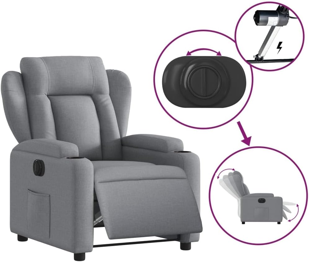 Living room armchair, electric armchair made of light gray fabric, living room chair, armchair, recliner chair, bedroom chair t