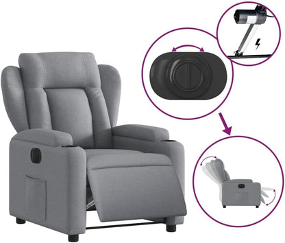 Living room armchair, electric armchair made of light gray fabric, living room chair, armchair, recliner chair, bedroom chair t