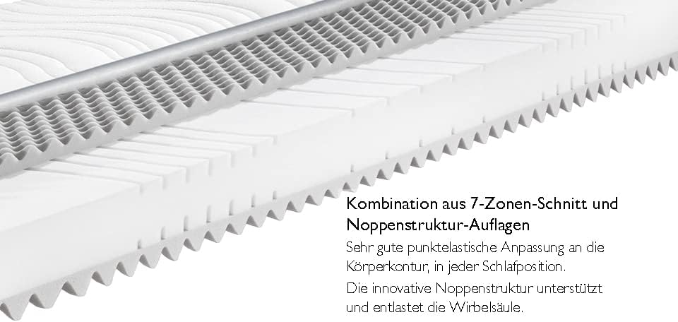 Badenia Trendline BT260 7-zones koudschuimmatras, Stiftung Warentest testoordeel GUT editie 03/2022, hardheidsgraad 2 (H2 - zacht), 120 x 200 cm, Öko-Tex gecertificeerd
