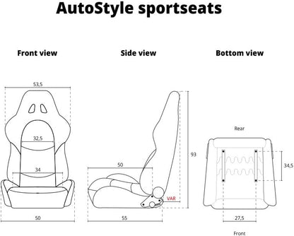 AutoStyle Sportstoel 'Eco' - Zwart Kunstleder + Rode stiksels - Rechterzijde verstelbare rugleuning - incl. sledes