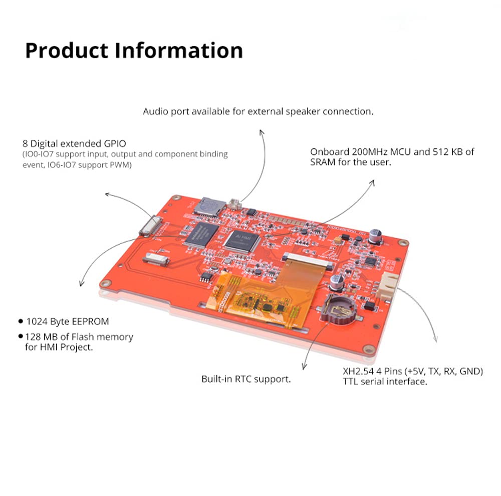 Nextion Display Intelligent NX8048P050-011C Intelligent 5 inch capacitief touchscreen 800 x 480 Seriële LCD TFT HMI weergavemodule NX8048P050-011C ondersteunt audio