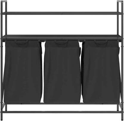 Wasmand – Wasbak – Wasbox – Sorteerbak – Laundry Basket – 3 Compartimenten – Stevig Stalen Frame Met Houten Planken