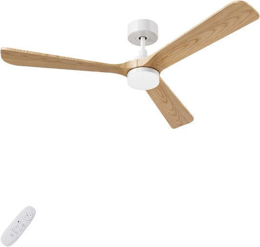 Bois Ventilateur Plafond avec Lampe Silencieux Moteur DC 30W ventilateurs de plafond diamètre 132 cm (52") avec 3 Pales réversibles Télécommande fonction mémoire et minuterie 6 vitesses
