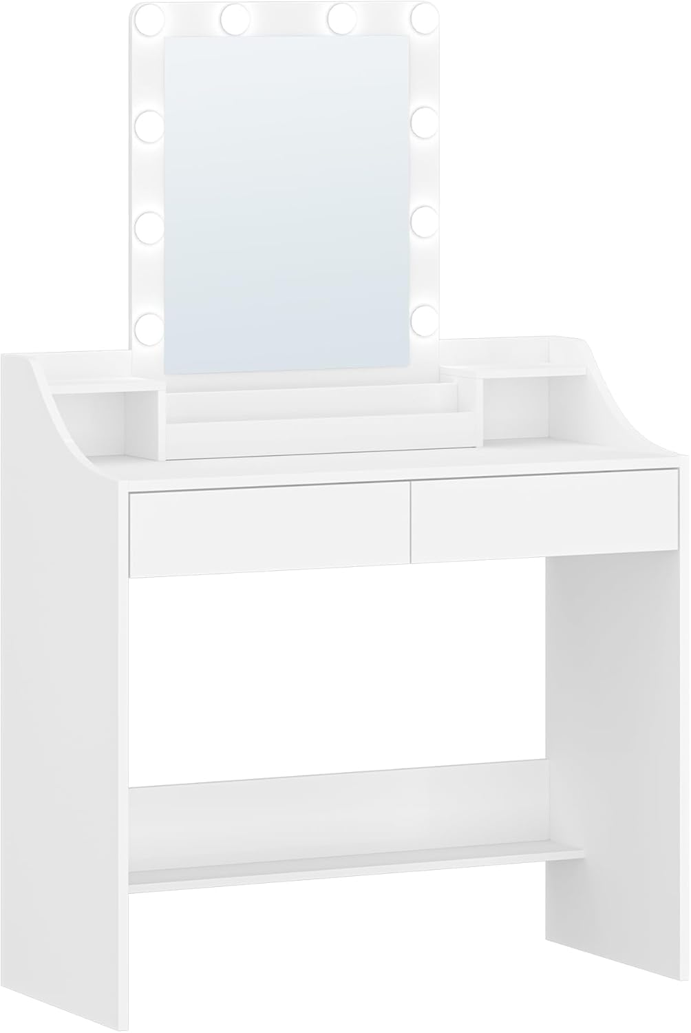 Hzuaneri Dressing Table 90cm with LED Lighting, Adjustable Brightness, Dressing Table with Mirror, Sideboard with 2 Drawers and 2 Open Compartments, Modern, WhiteDT40703X