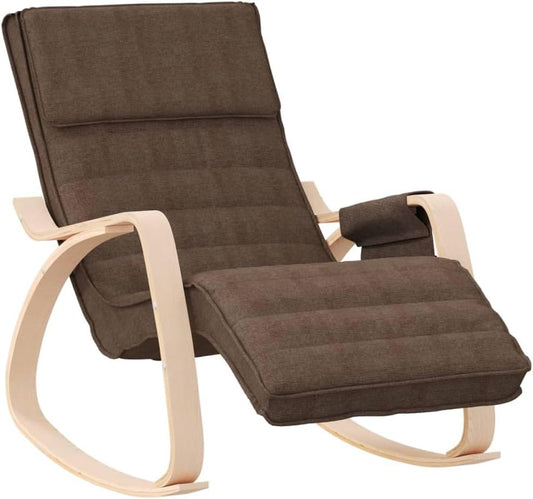 Schommelstoel – Relaxstoel – Fauteuil – Lounge stoel – Stoel – Donkerbruin – Massief Berkenhout – Dikke Gevoerde Kussens