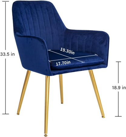 CangLong Set van 2 eetkamerstoel stijlvolle fluwelen accent fauteuil voor woonkamer eetkamer, fluweel gestoffeerde keukenstoelen met gouden metalen poten, marineblauw