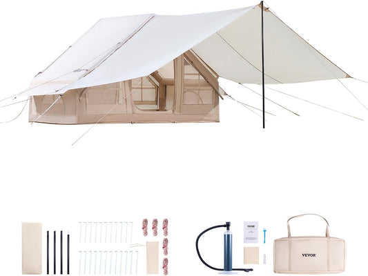 VEVOR Opblaasbare tenten voor kamperen, eenvoudige installatie opblaasbare kampeertenten met handpomp, 300D Oxford 4 seizoenen glampingtent met kachelaansluiting, opbergtas inbegrepen voor eenvoudig