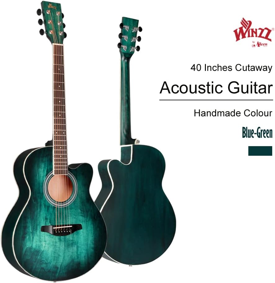 Winzz 40 Inches Akoestische Staalsnarige Gitaar Beginner, Elegant Uniek Kleurenontwerp (Blauw-groen)