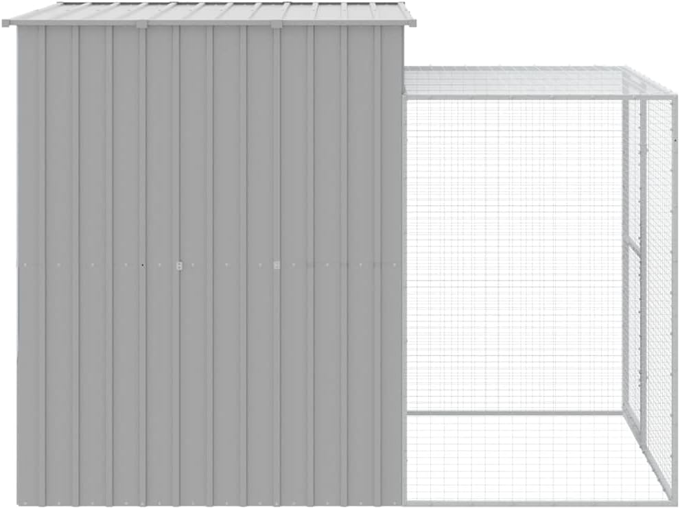 Kippenkooi met uitloop, lichtgrijs, 165 x 251 x 181 cm, verzinkt staal, voor kippenkooi, kleine dieren, vogelkooi en huisdierkooi