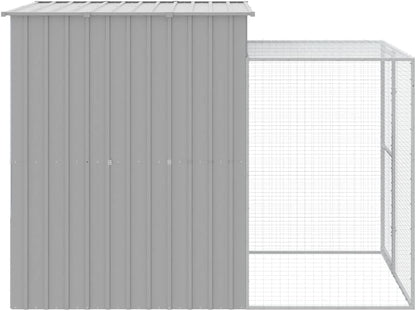 Kippenkooi met uitloop, lichtgrijs, 165 x 251 x 181 cm, verzinkt staal, voor kippenkooi, kleine dieren, vogelkooi en huisdierkooi