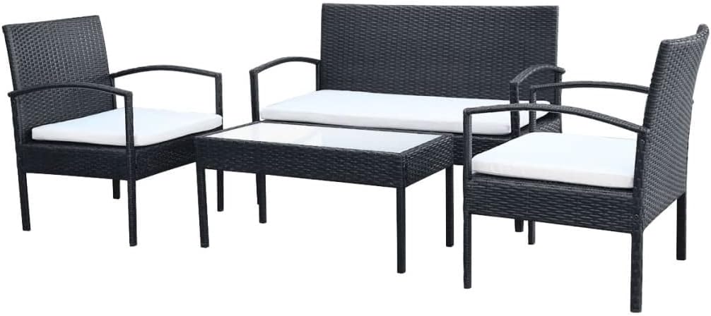 Lounge tuinmeubelset balkon meubelset tuinlounge set 4-dlg. tuin-loungeset met kussens polyrotan zwart - QUORE