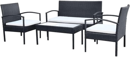 Lounge tuinmeubelset balkon meubelset tuinlounge set 4-dlg. tuin-loungeset met kussens polyrotan zwart - QUORE