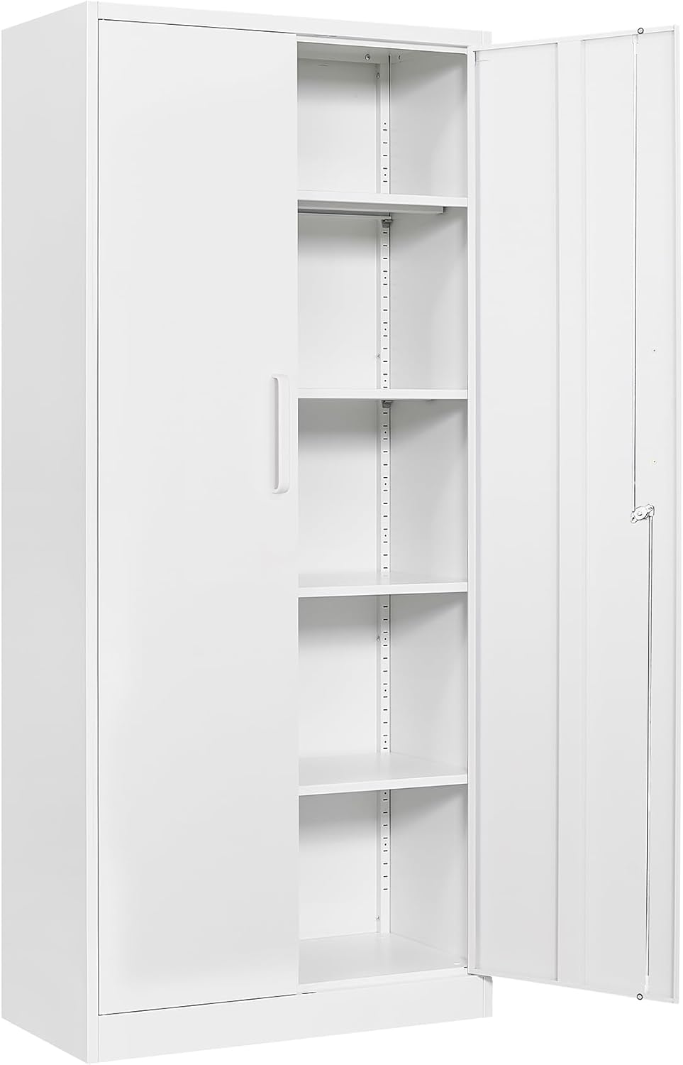 Steel Storage Cabinet, Steel Filing Cabinet with Lock, 4 Adjustable Shelves, Double Doors, Multifunctional Tool Cabinet for Study Room, Garage, White