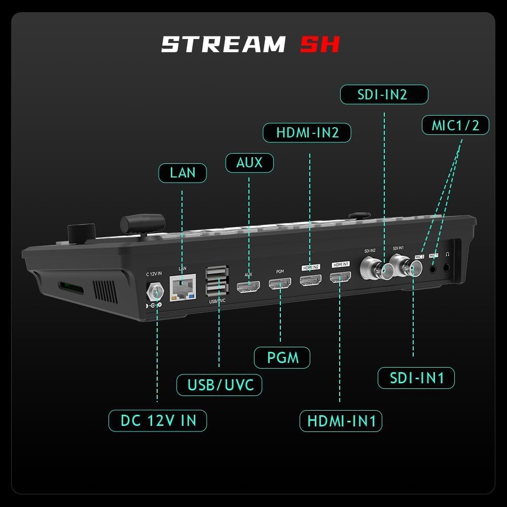 Stream SH Video Switcher Mixer 2HDMI & 2SDI met PTZ Besturing en Down&UP Stream Functie, NDI Updatebaar