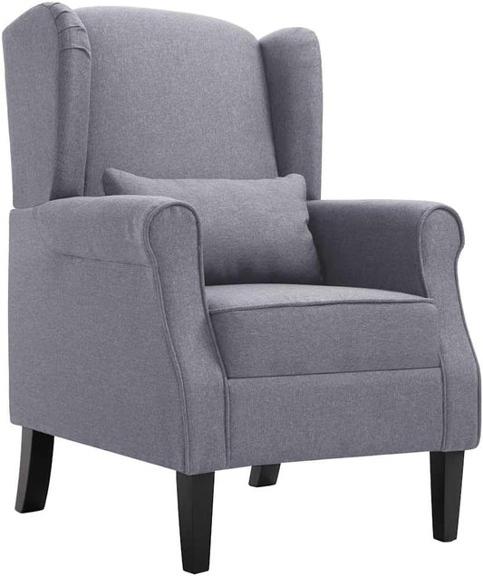 Fauteuil – Armstoel – Zetel – Relaxstoel – Stoel – Donkergrijs – Massief Houten Frame – Comfortabele Gevoerde Zitting 14 cm